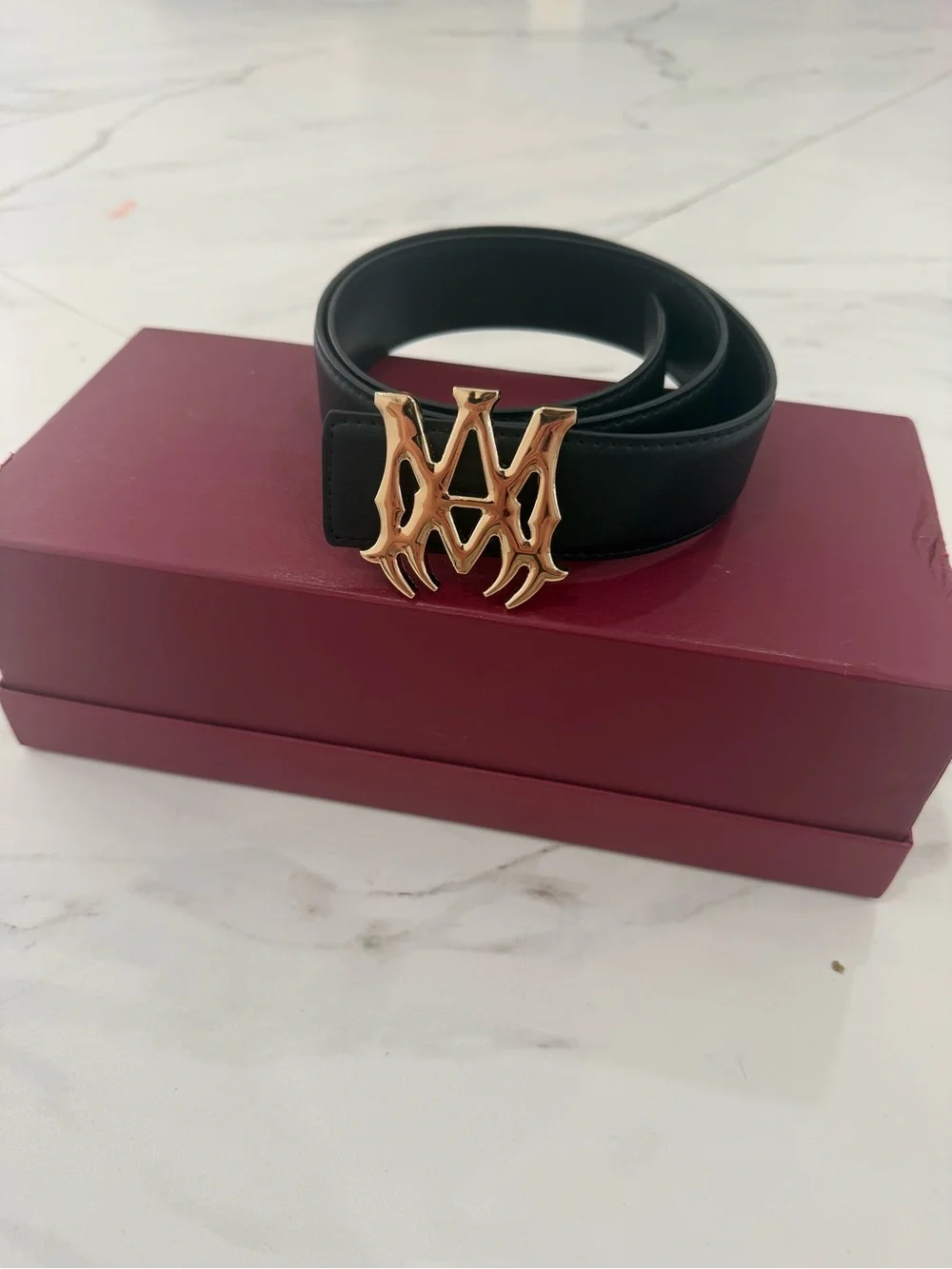 Amiri MA Logo Silver Belt Vegan Leather Size 32